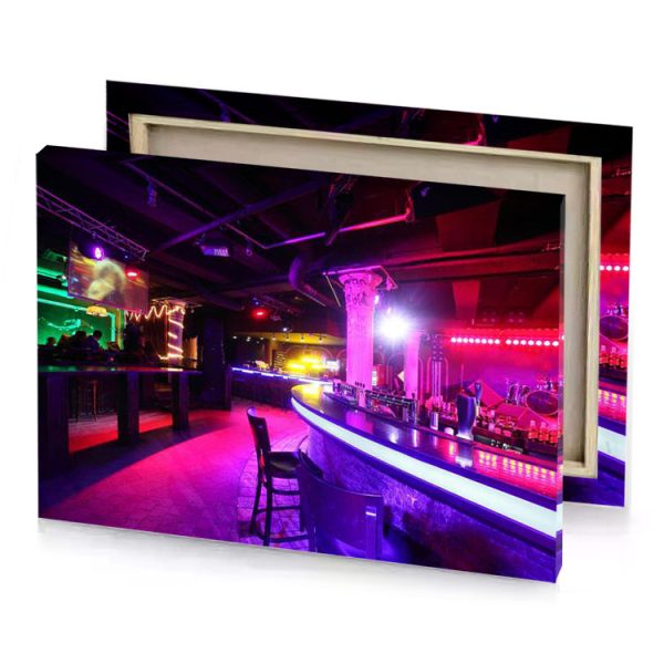 a bar with stool and neon sign ultra pink canvas - Image 4