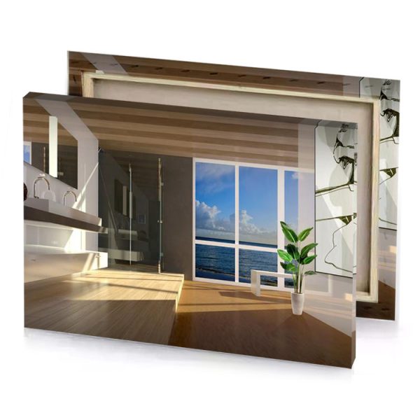 a bathroom with large painting on the wall steel blue canvas - Image 4