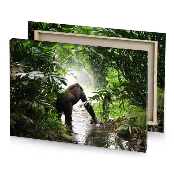 a bear walking through jungle filled with plants linen canvas - Image 4