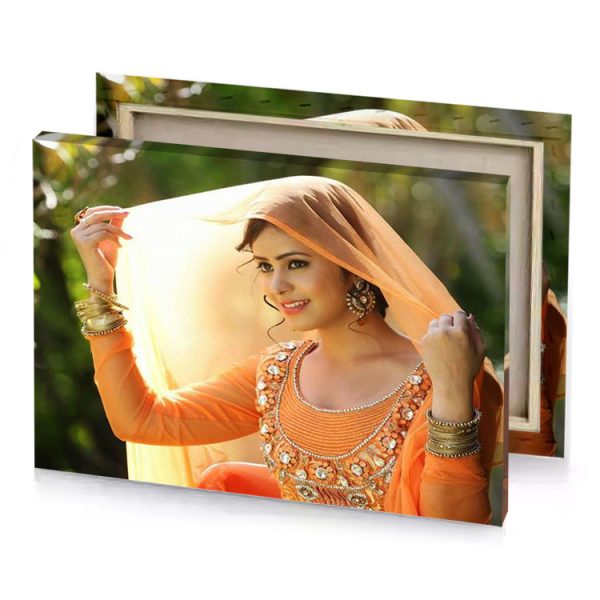 a beautiful woman in an orange dress dark olive green canvas - Image 4