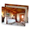 a bedroom with bed and chair maroon canvas - Image 4