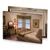 a bedroom with bed desk and window silver canvas - Image 4