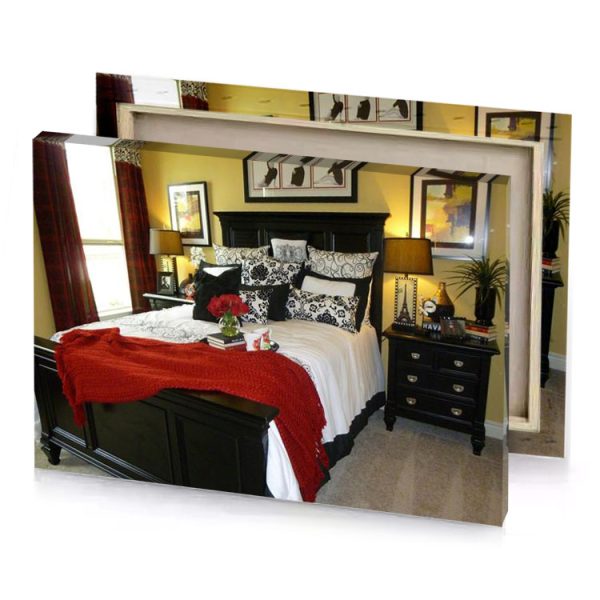 a bedroom with bed dresser and window brown canvas - Image 4