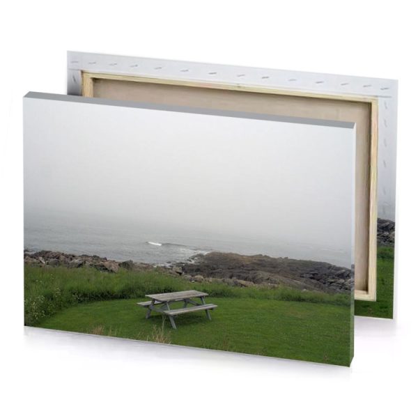 a bench sitting on grassy hill overlooking the ocean manatee canvas - Image 4