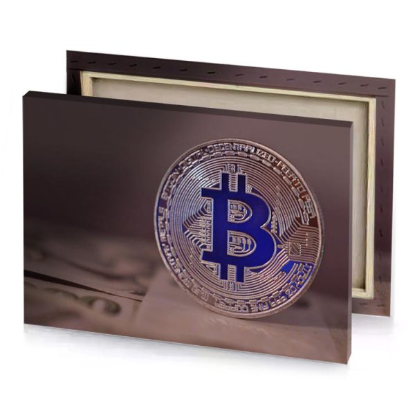 a bit coin sitting on top of piece paper midnight blue canvas - Image 4
