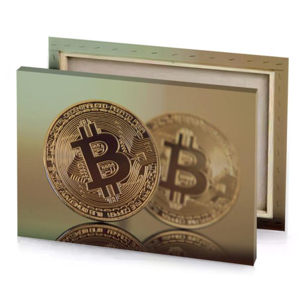 a bit coin with reflection on the surface garnet canvas - Image 4