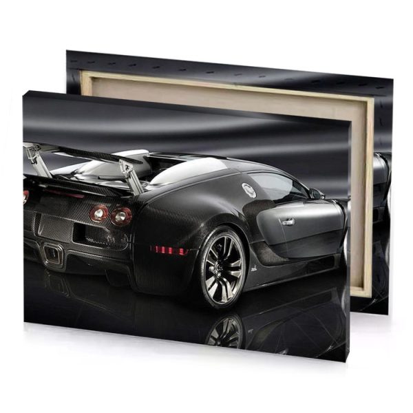 a black and white car with background linen canvas - Image 4