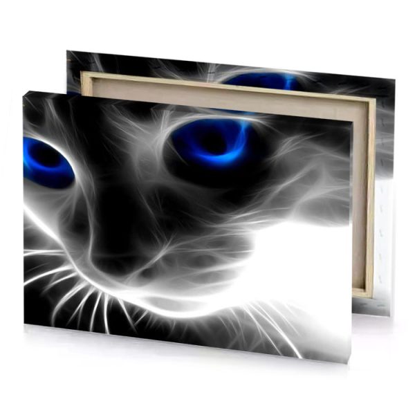 a black and white cat with blue eyes smoky canvas - Image 4