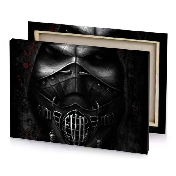 a black and white image of man in mask taupe canvas - Image 4