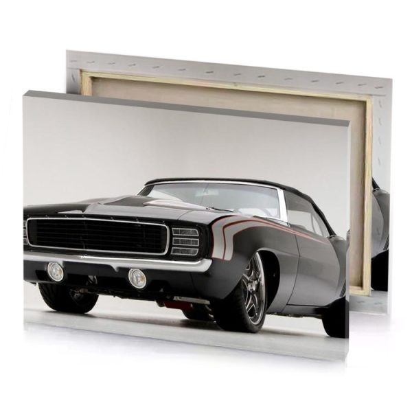 a black and white muscle car with red stripes smoky canvas - Image 4
