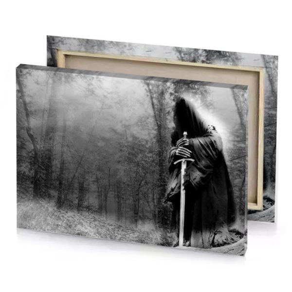 a black and white photo of person in the woods charcoal canvas - Image 4