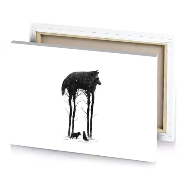 a black and white photo of wolf standing in the smoky canvas - Image 4
