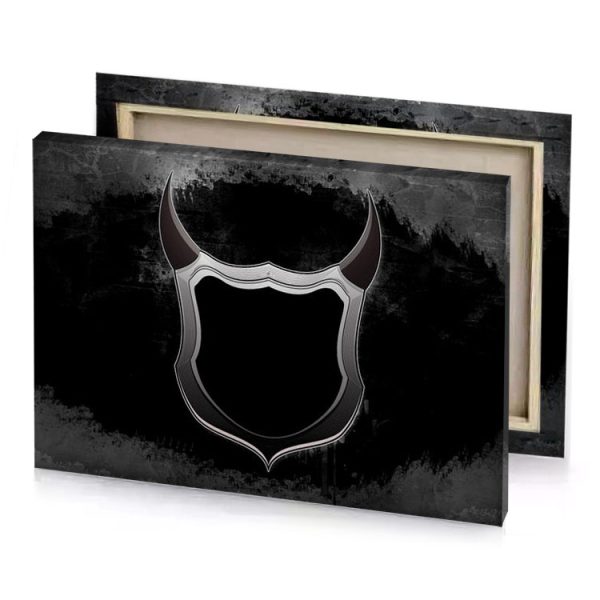 a black and white shield with horned head on it canvas - Image 4