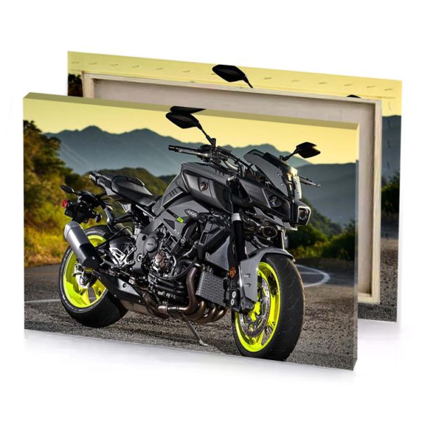 a black and yellow motorcycle parked on road smoky canvas - Image 4