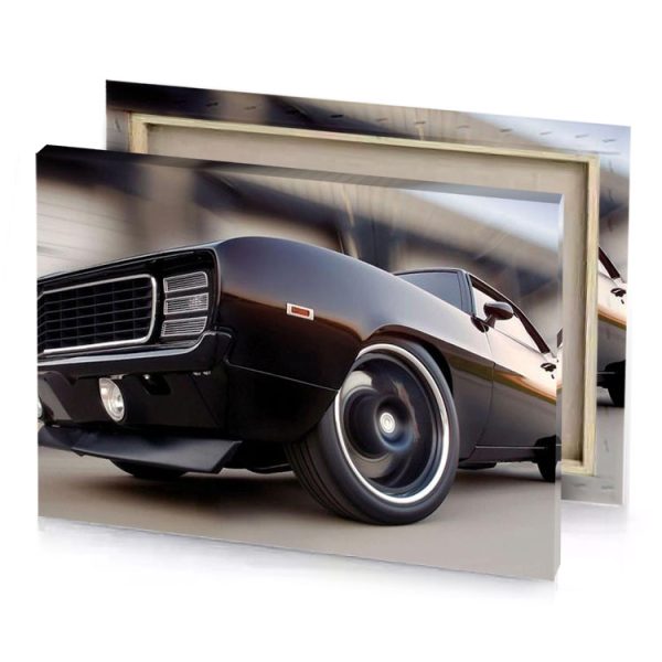 a black car driving down road smoky canvas - Image 4