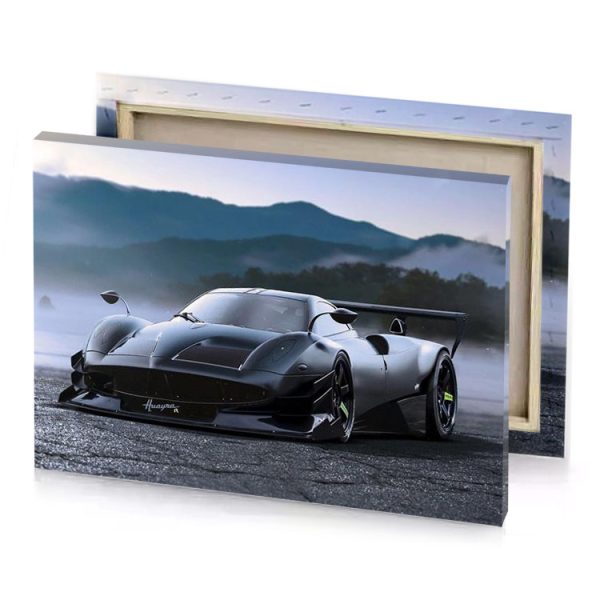 a black car on road with mountains in the background charcoal canvas - Image 4