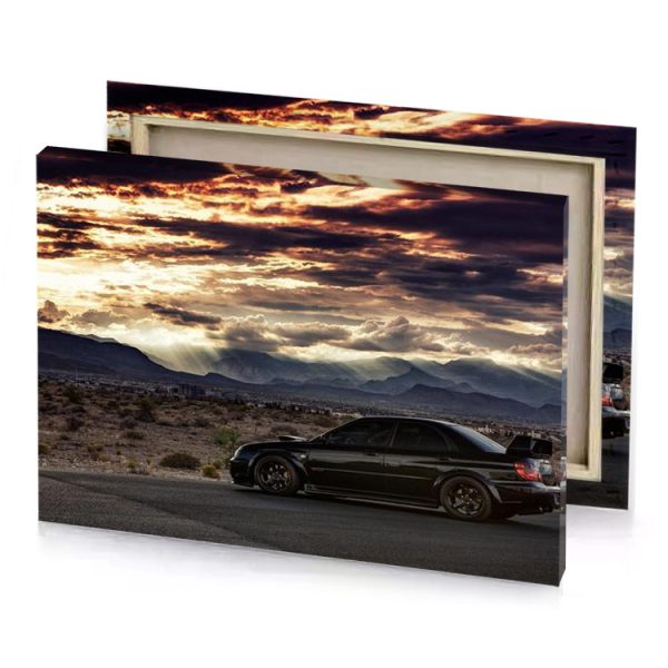 a black car parked on the side of road rosy brown canvas - Image 4