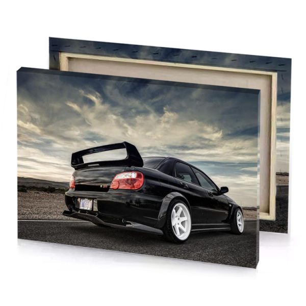 a black car parked on the side of road smoky canvas - Image 4