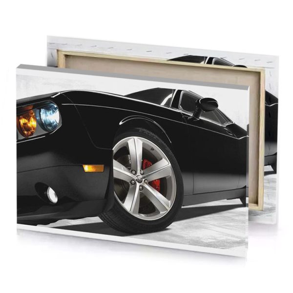 a black car with red brake light on it smoky canvas - Image 4