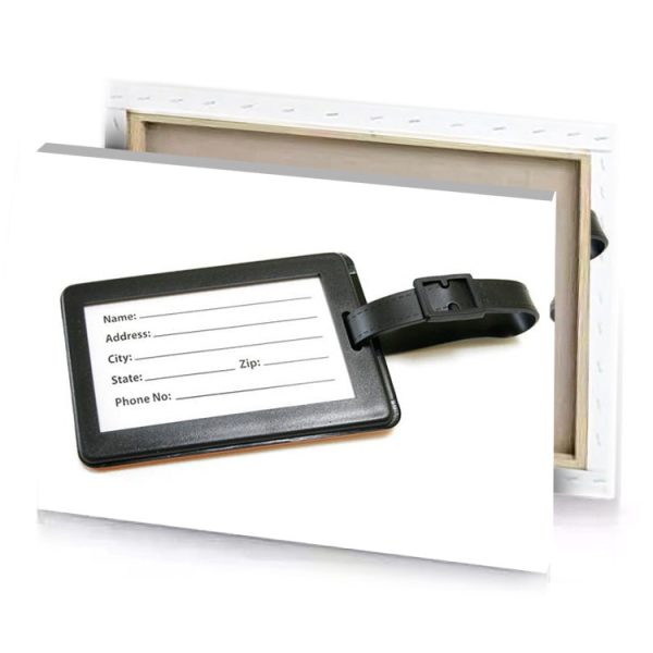 a black luggage tag with name on it white smoke canvas - Image 4