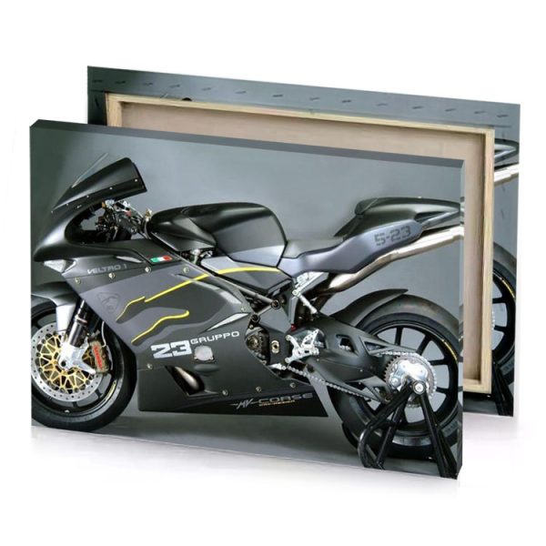 a black motorcycle is parked in studio manatee canvas - Image 4