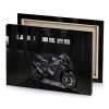 a black motorcycle parked in dark room bistre canvas - Image 4