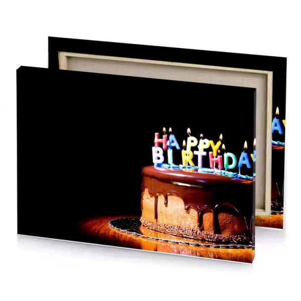 a chocolate cake with lit candles on it saddle brown canvas - Image 4