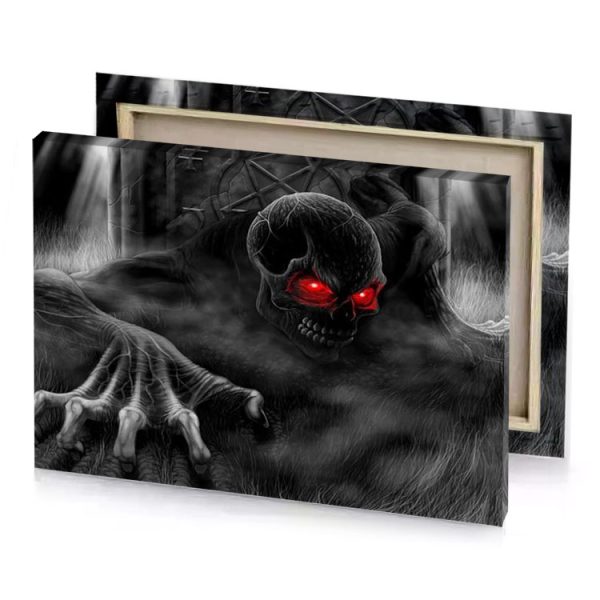 a demonic demon with red eyes and black background burgundy canvas - Image 4