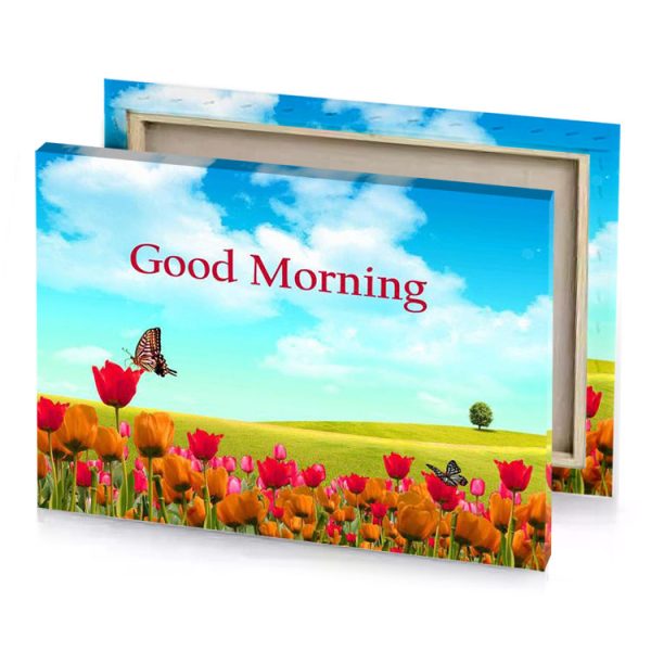 a field of flowers with butterfly flying over it pale turquoise canvas - Image 4