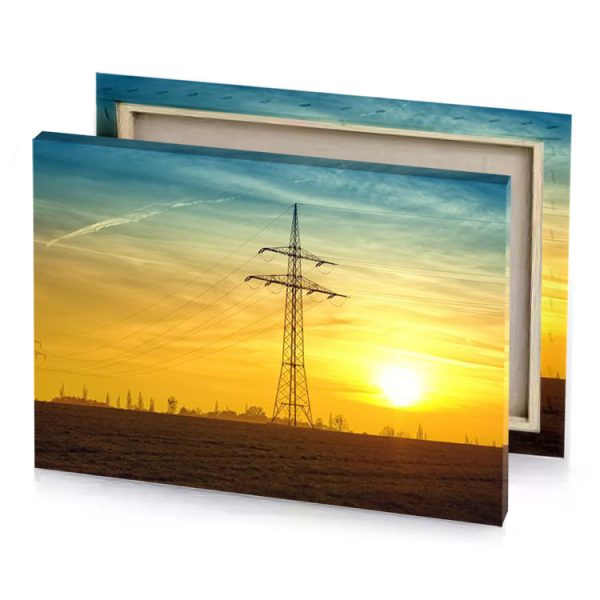 a field with telephone pole and sunset yellow orange canvas - Image 4
