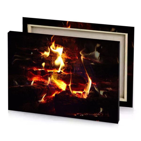 a fire burning in fireplace with flames maroon canvas - Image 4