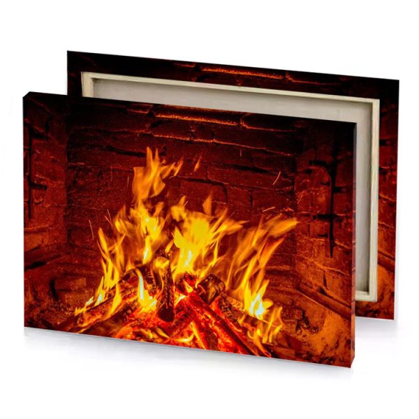 a fire burning in fireplace with flames tangerine canvas - Image 4