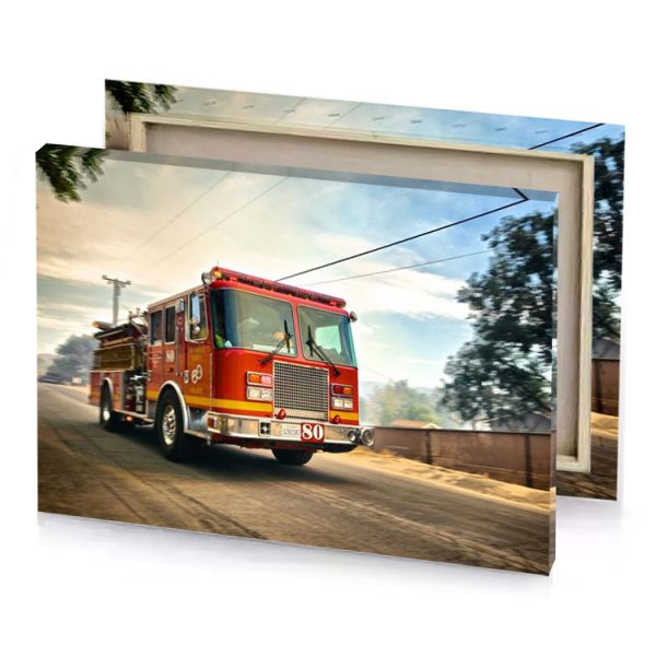 a fire truck driving down street with sky background firebrick canvas - Image 4