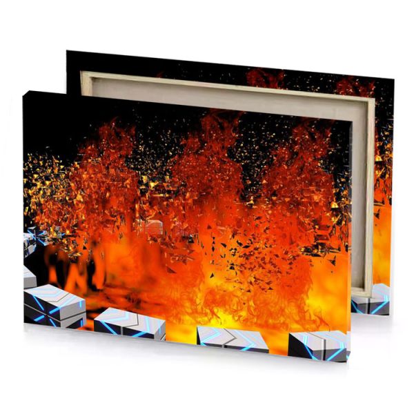 a fire with many boxes on it orange red canvas - Image 4