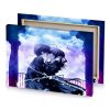a girl in black dress is sitting on balcony with midnight blue canvas - Image 4