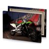 a green and black motorcycle parked in front of wall linen canvas - Image 4