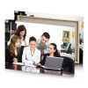 a group of people sitting around laptop white smoke canvas - Image 4