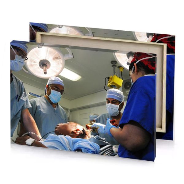 a group of surgeons in hospital operating camouflage green canvas - Image 4