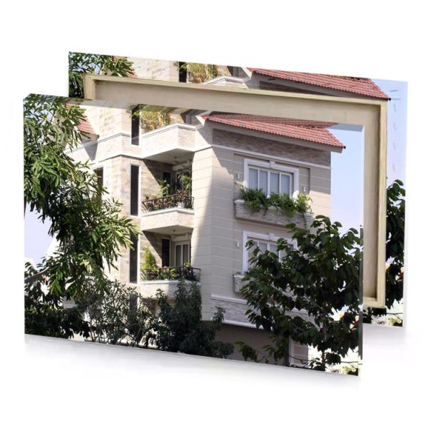 a house with red roof linen canvas - Image 4