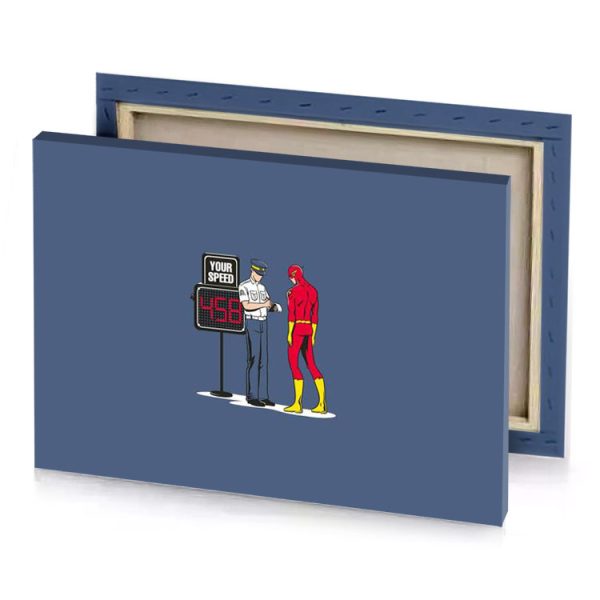a man in red suit standing next to sign spanish canvas - Image 4