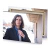 a man in suit and tie standing on sidewalk white smoke canvas - Image 4