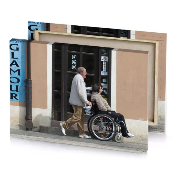 a man pushing woman in wheelchair smoky black canvas - Image 4