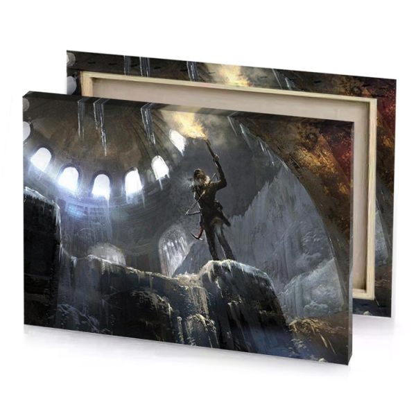 a man standing on top of rock in cave dim gray canvas - Image 4