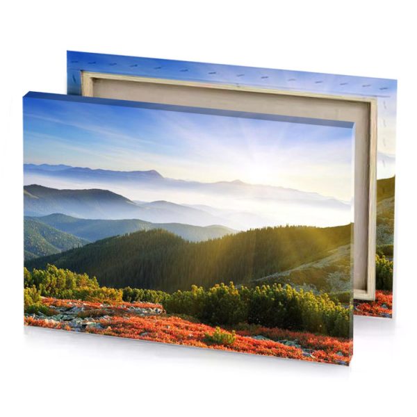 a mountain landscape with colorful flowers and trees white smoke canvas - Image 4