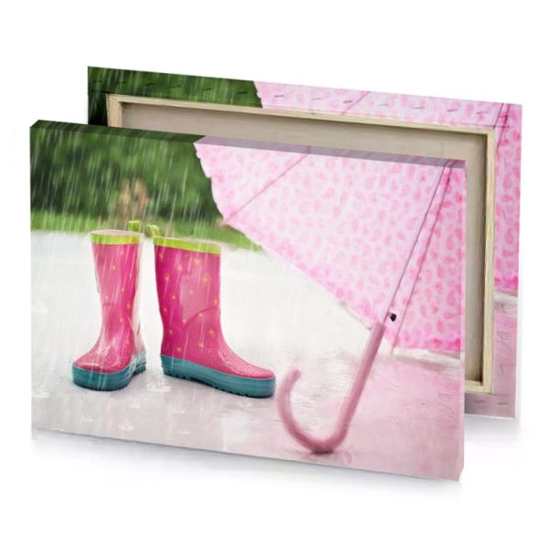 a pair of pink rain boots and an umbrella fuzzy wuzzy brown canvas - Image 4
