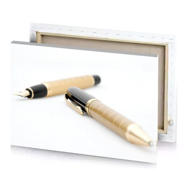 a pen and ballpoint on white surface tan canvas - Image 4