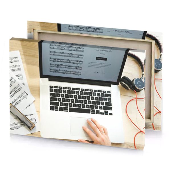 a person is typing on laptop with headphones manatee canvas - Image 4