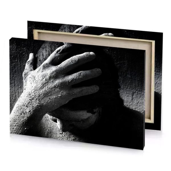 a person with their hands on face smoky black canvas - Image 4