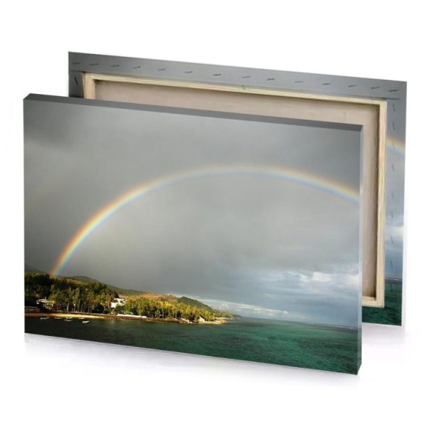 a rainbow appears over body of water dark gray canvas - Image 4