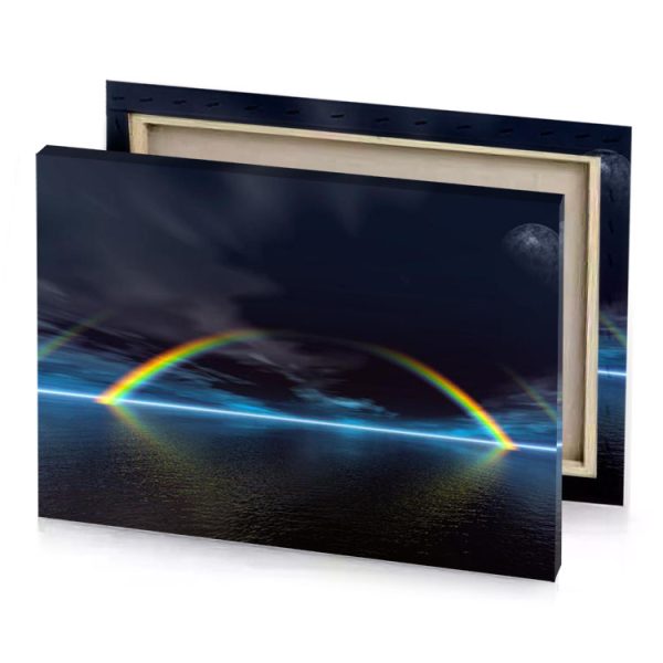 a rainbow colored in the sky smoky black canvas - Image 4